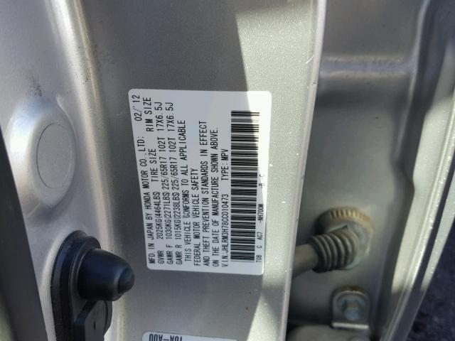 JHLRM3H78CC010473 - 2012 HONDA CR-V EXL SILVER photo 10