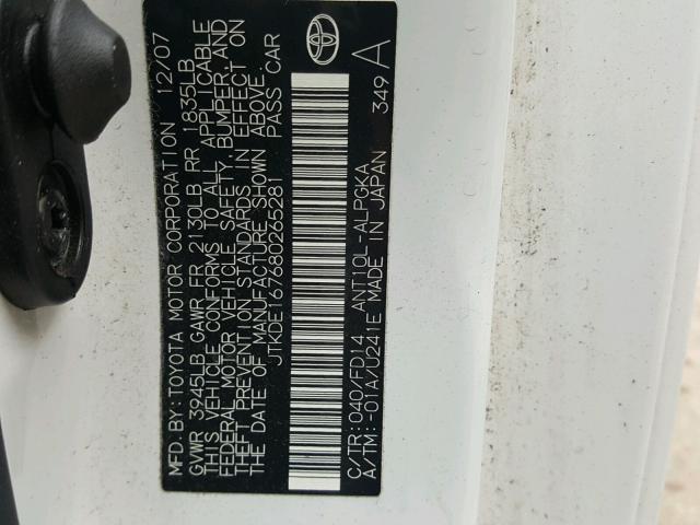 JTKDE167680265281 - 2008 TOYOTA SCION TC 白色 照片 10