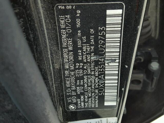 5UXFA13514LU29753 - 2004 BMW X5 3.0I BLACK photo 10