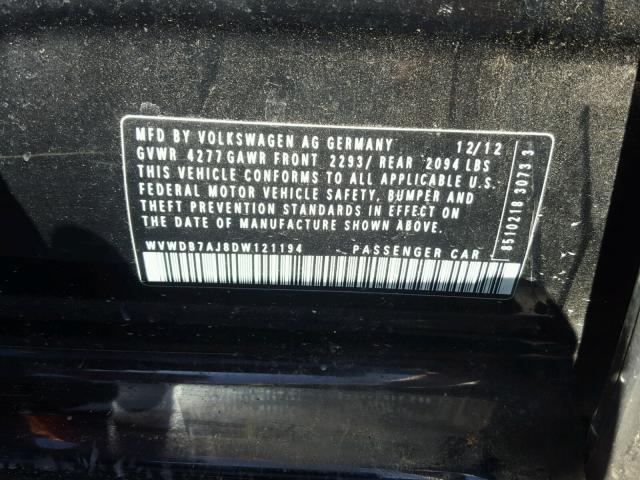 WVWDB7AJ8DW121194 - 2013 VOLKSWAGEN GOLF 黑色 照片 10