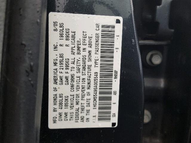 1HGCM55496A005549 - 2006 HONDA ACCORD LX GRAY photo 10