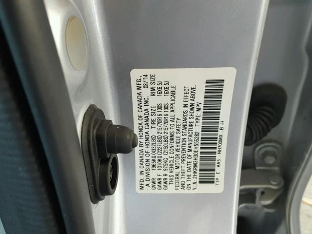 2HKRM3H30EH556282 - 2014 HONDA CR-V LX SILVER photo 10