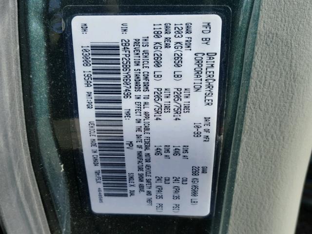 2B4FP25B6YR607496 - 2000 DODGE CARAVAN GREEN photo 10