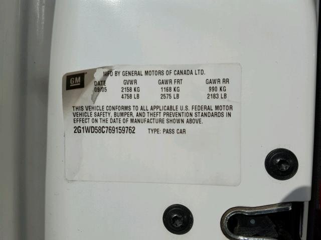 2G1WD58C769159762 - 2006 CHEVROLET IMPALA SUP WHITE photo 10