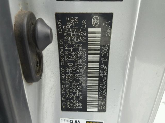 JTKDE177960100854 - 2006 TOYOTA SCION TC 银色 照片 10