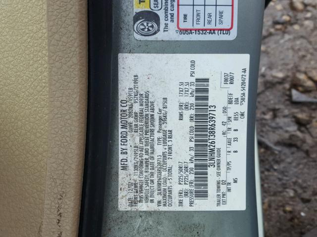 3LNHM26T38R639713 - 2008 LINCOLN MKZ GREEN photo 10