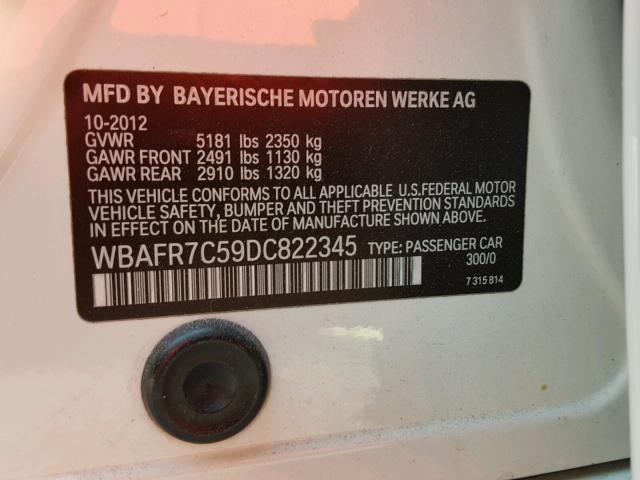 WBAFR7C59DC822345 - 2013 BMW 535 I WHITE photo 10