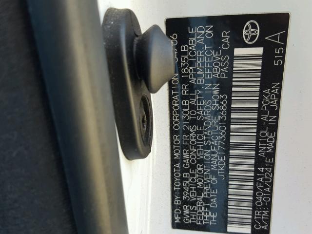 JTKDE177360136863 - 2006 TOYOTA SCION TC 白色 照片 10