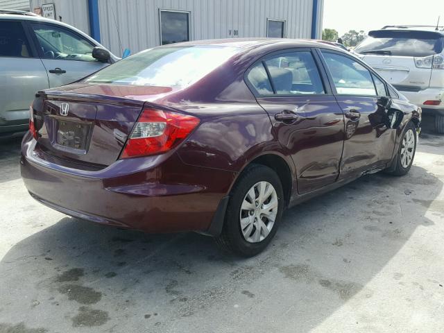 19XFB2F52CE049425 - 2012 HONDA CIVIC LX BURGUNDY photo 4