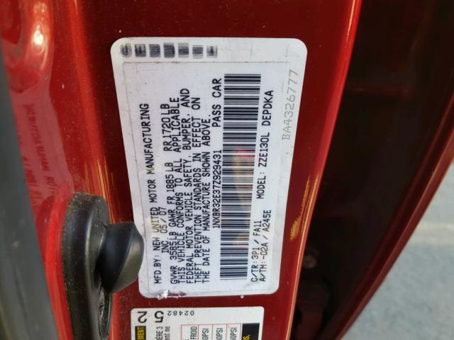 1NXBR32E37Z929431 - 2007 TOYOTA COROLLA CE RED photo 10