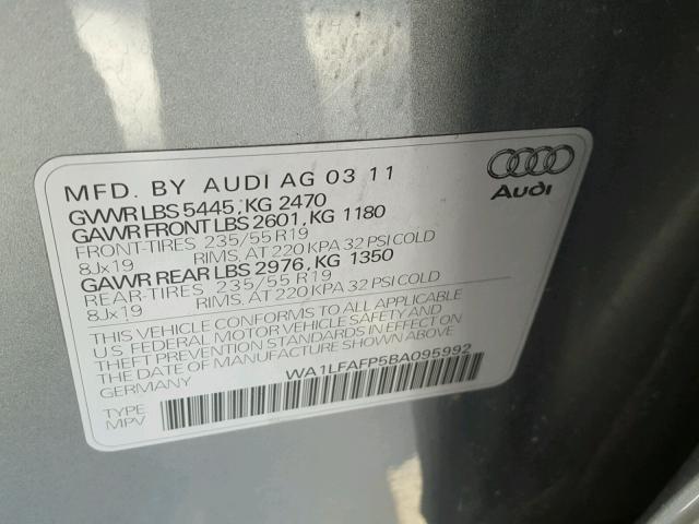 WA1LFAFP5BA095992 - 2011 AUDI Q5 PREMIUM SILVER photo 10