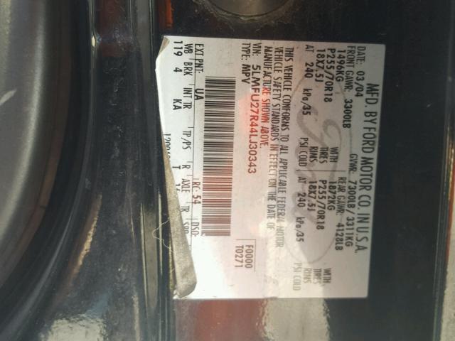 5LMFU27R44LJ30343 - 2004 LINCOLN NAVIGATOR შავი ფოტო 10