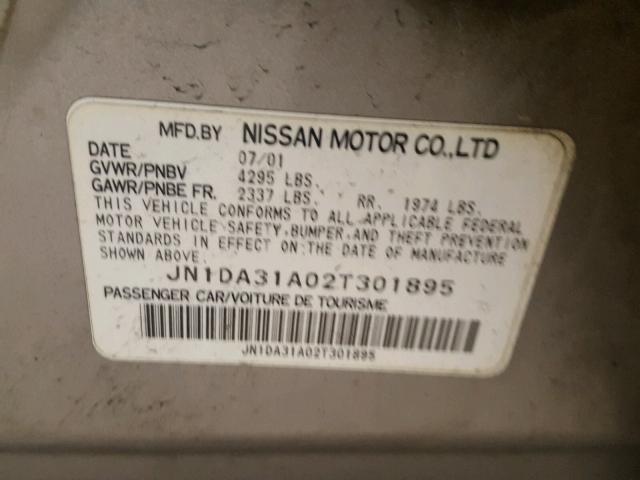 JN1DA31A02T301895 - 2002 NISSAN MAXIMA GLE GRAY photo 10