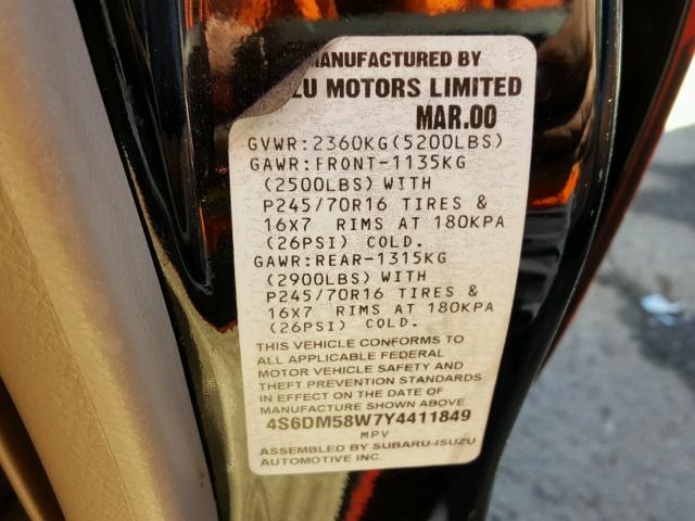 4S6DM58W7Y4411849 - 2000 HONDA PASSPORT E 黑色 照片 10