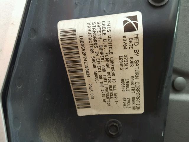 1G8AG52F74Z188834 - 2004 SATURN ION LEVEL 银色 照片 10