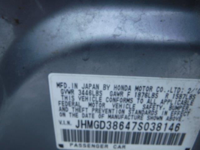 JHMGD38647S038146 - 2007 HONDA FIT S Gümüş foto 10