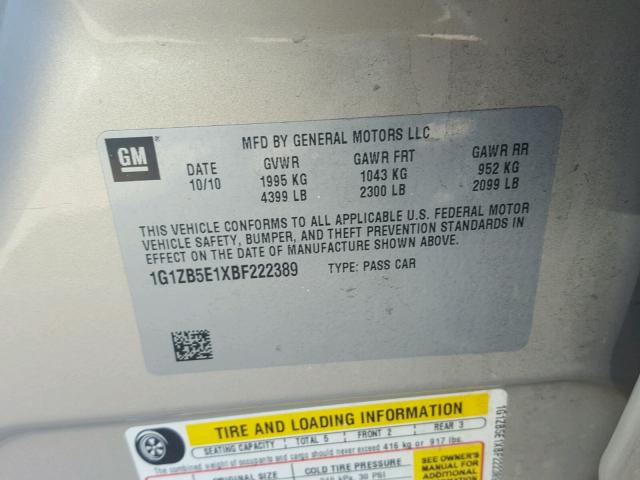 1G1ZB5E1XBF222389 - 2011 CHEVROLET MALIBU LS 棕色 照片 10