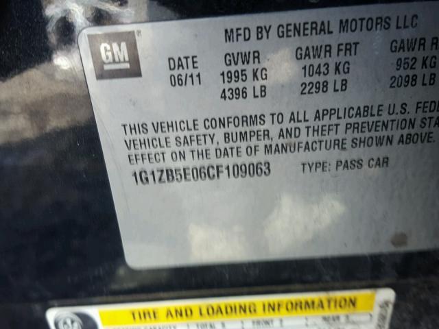 1G1ZB5E06CF109063 - 2012 CHEVROLET MALIBU LS BLACK photo 10