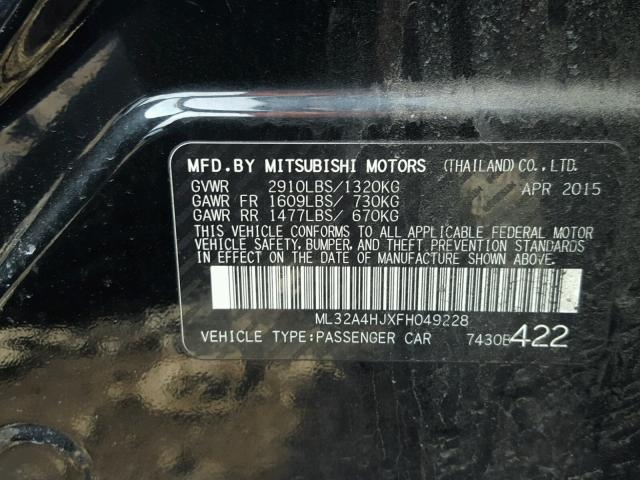 ML32A4HJXFH049228 - 2015 MITSUBISHI MIRAGE ES BLACK photo 10