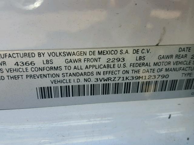 3VWRZ71K39M123790 - 2009 VOLKSWAGEN JETTA SE WHITE photo 10