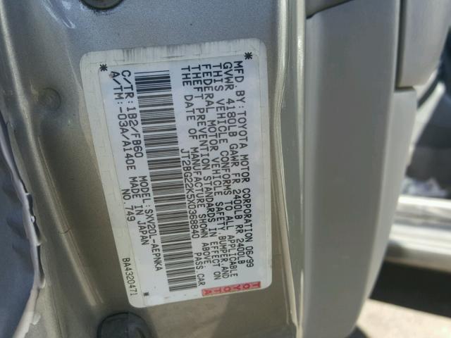 JT2BG22K5X0368840 - 1999 TOYOTA CAMRY LE TAN photo 10