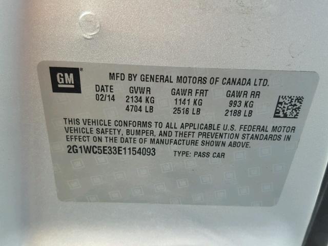 2G1WC5E33E1154093 - 2014 CHEVROLET IMPALA LIM SILVER photo 10