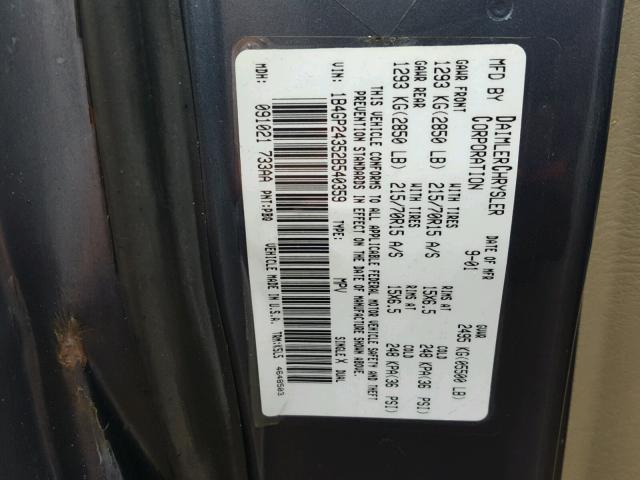 1B4GP24352B540359 - 2002 DODGE GRAND CARA BLUE photo 10