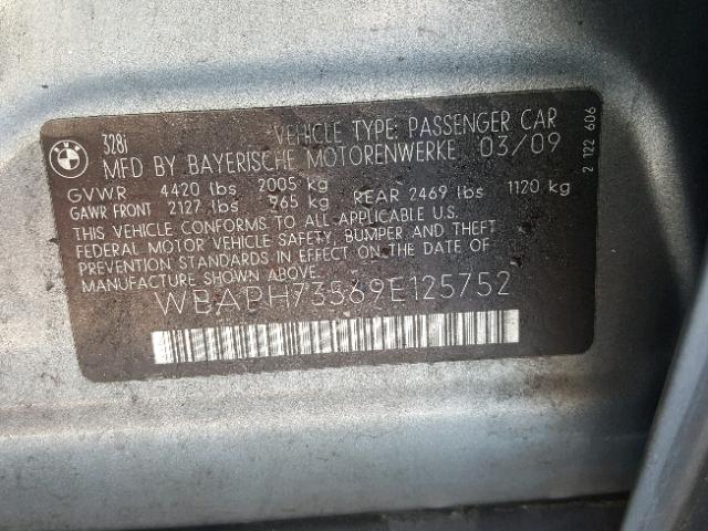 WBAPH73569E125752 - 2009 BMW 328 I GRAY photo 10