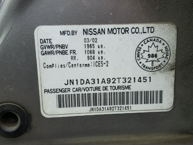 JN1DA31A92T321451 - 2002 NISSAN MAXIMA GLE BEIGE photo 10