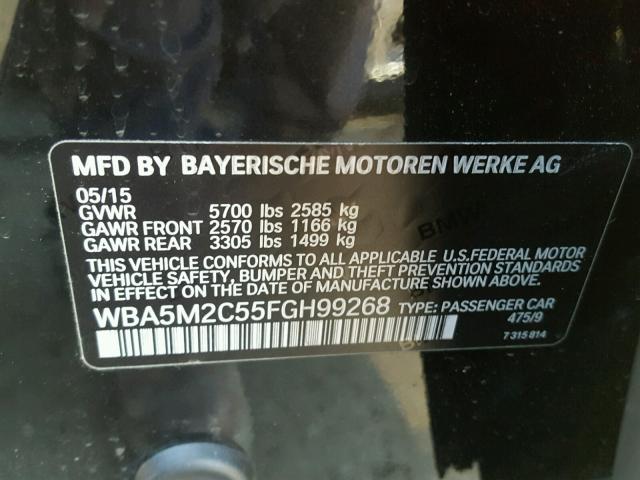 WBA5M2C55FGH99268 - 2015 BMW 535 IGT BLACK photo 10