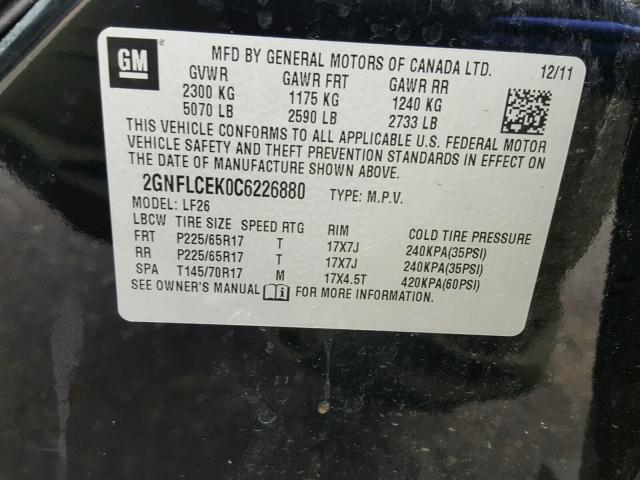 2GNFLCEK0C6226880 - 2012 CHEVROLET EQUINOX LS BLACK photo 10