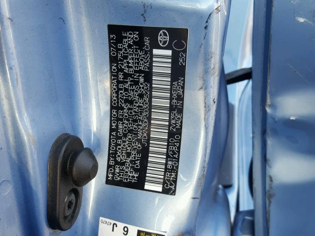 JTDKN3DP3D3045232 - 2013 TOYOTA PRIUS PLUG BLUE photo 10