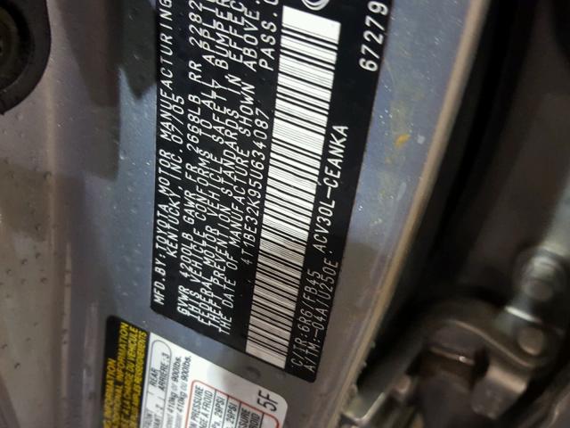 4T1BE32K95U634087 - 2005 TOYOTA CAMRY LE GOLD photo 10