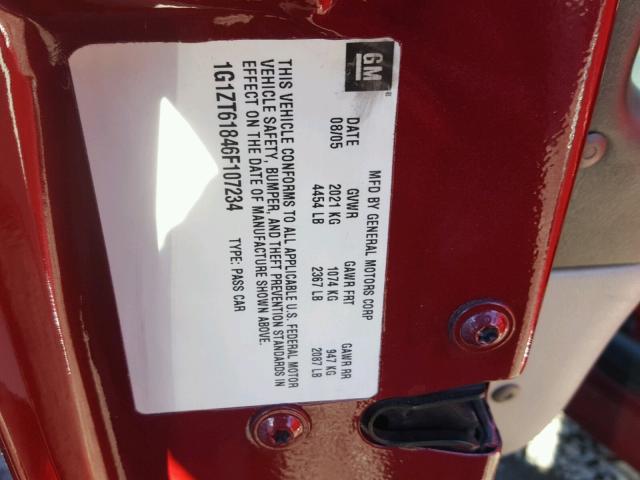 1G1ZT61846F107234 - 2006 CHEVROLET MALIBU MAX MAROON photo 10