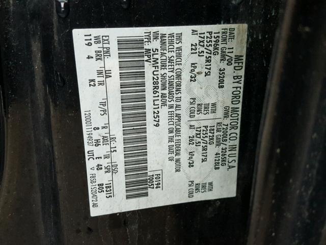 5LMFU28R61LJ12579 - 2001 LINCOLN NAVIGATOR 黑色 照片 10