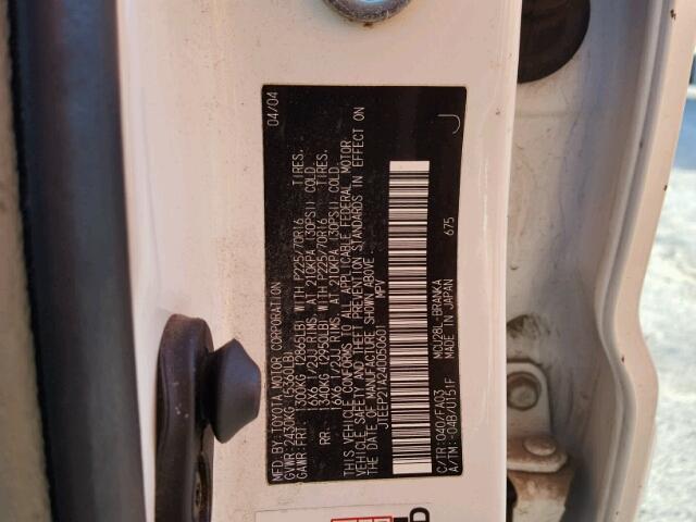 JTEEP21A240050601 - 2004 TOYOTA HIGHLANDER WHITE photo 10