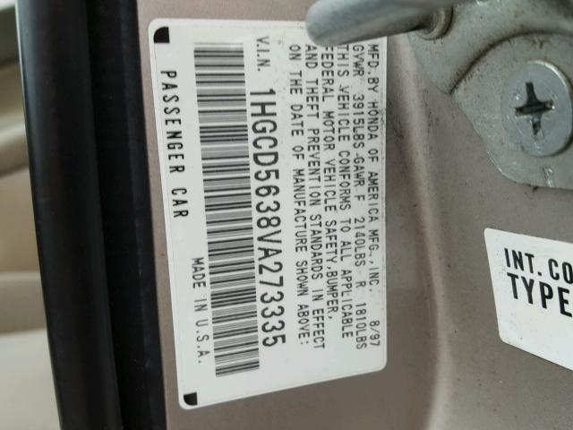 1HGCD5638VA273335 - 1997 HONDA ACCORD LX SILVER photo 10