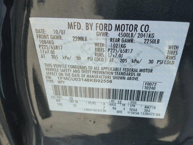 1FMCU03148KB92556 - 2008 FORD ESCAPE XLT GREEN photo 10