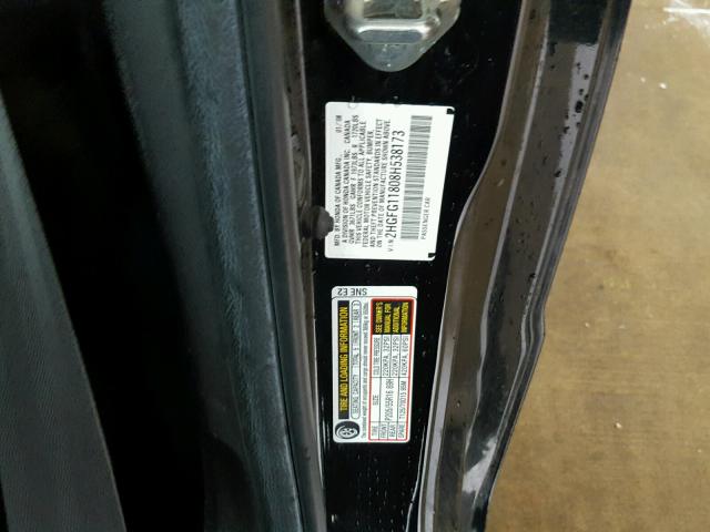 2HGFG11808H538173 - 2008 HONDA CIVIC EX შავი ფოტო 10