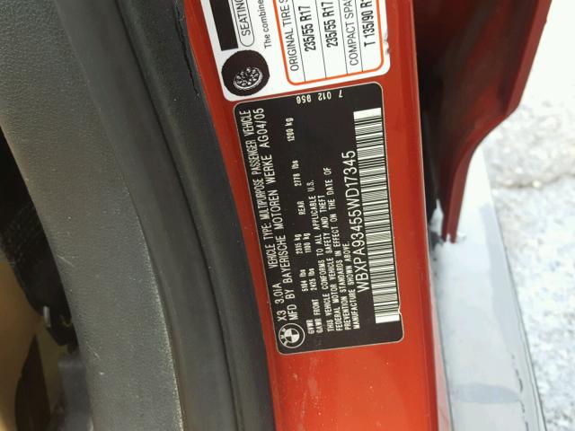 WBXPA93455WD17345 - 2005 BMW X3 3.0I RED photo 10
