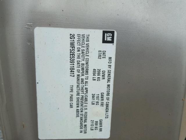 2G1WF52E539118417 - 2003 CHEVROLET IMPALA 金色 照片 10