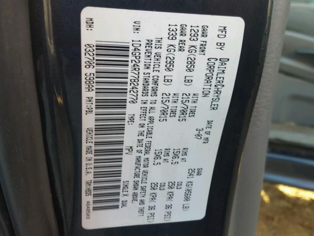 1D4GP24R77B242770 - 2007 DODGE GRAND CARA BLUE photo 10