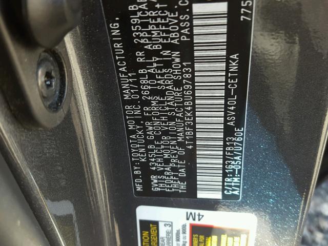 4T1BF3EK4BU697831 - 2011 TOYOTA CAMRY BASE GRAY photo 10