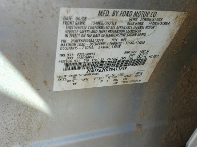 2FMEK62C09BA13249 - 2009 FORD FLEX SEL ვერცხლისფერი ფოტო 10