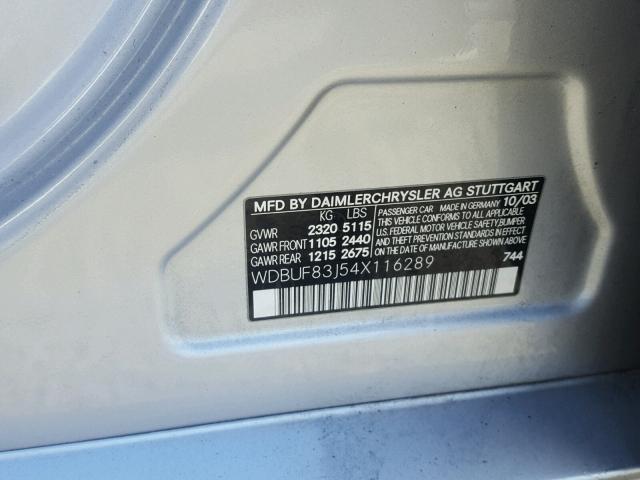 WDBUF83J54X116289 - 2004 MERCEDES-BENZ E 500 4MAT SILVER photo 10