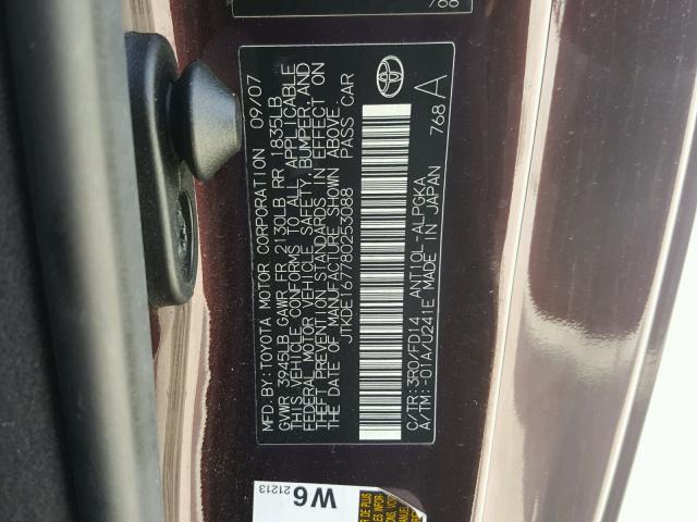 JTKDE167780253088 - 2008 TOYOTA SCION TC MAROON photo 10