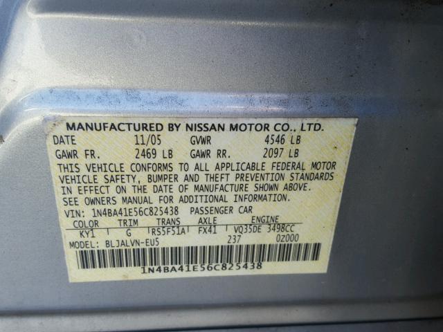 1N4BA41E56C825438 - 2006 NISSAN MAXIMA SE SILVER photo 10