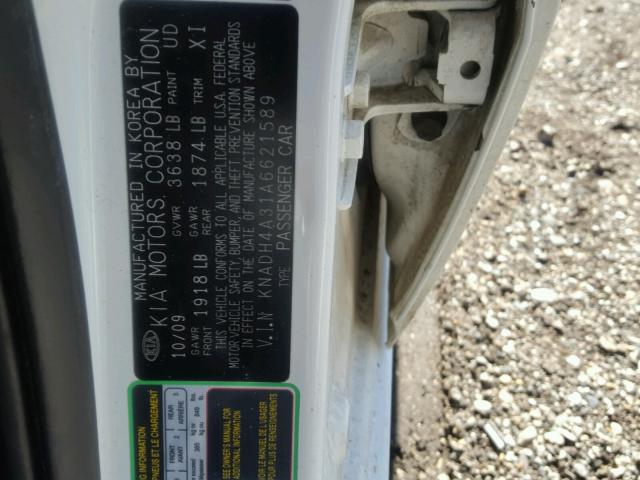 KNADH4A31A6621589 - 2010 KIA RIO LX Սպիտակ լուսանկար 10