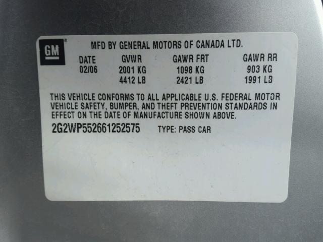 2G2WP552661252575 - 2006 PONTIAC GRAND PRIX SILVER photo 10