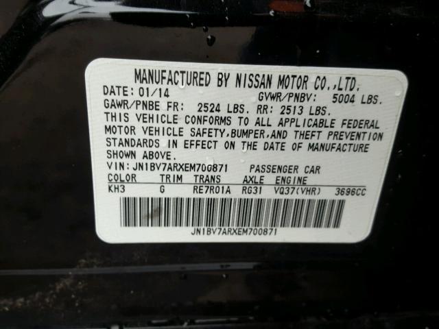 JN1BV7ARXEM700871 - 2014 INFINITI Q50 BASE BLACK photo 10